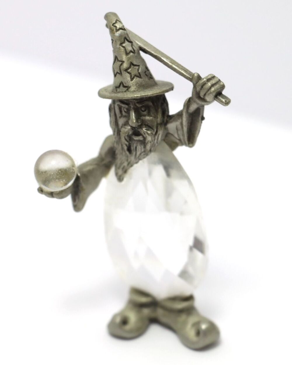 Crystal Wizard With Pewter Holding Colorful Ball Magic